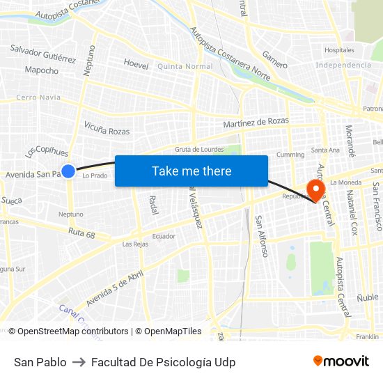 San Pablo to Facultad De Psicología Udp map