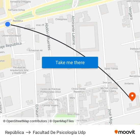 República to Facultad De Psicología Udp map