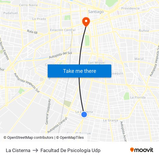 La Cisterna to Facultad De Psicología Udp map