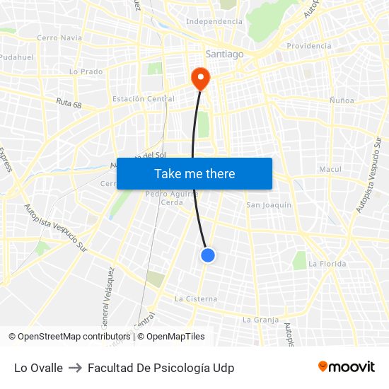 Lo Ovalle to Facultad De Psicología Udp map