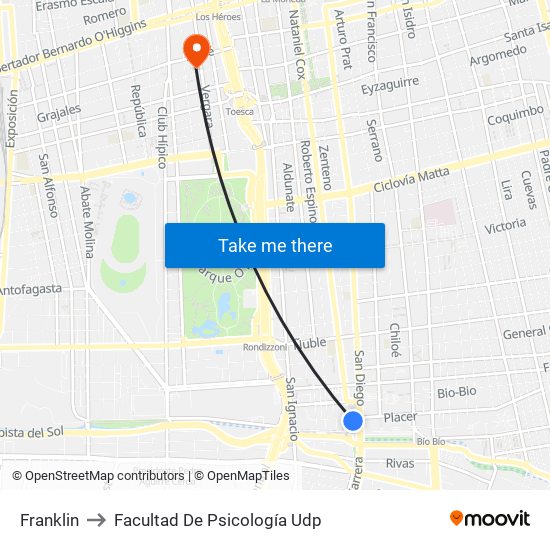 Franklin to Facultad De Psicología Udp map