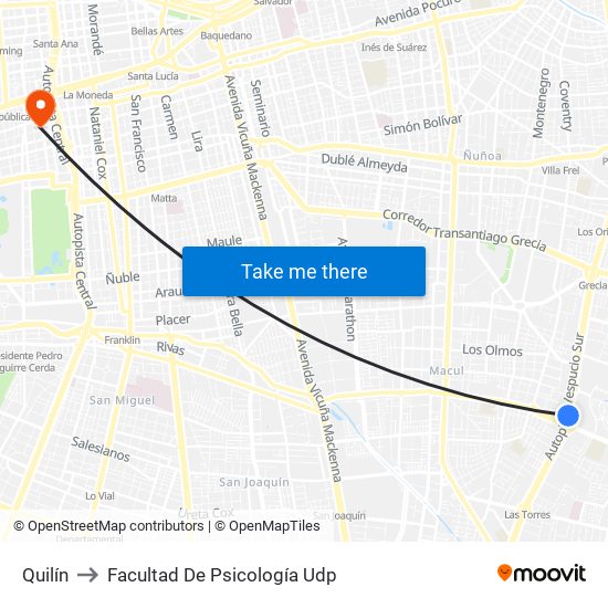 Quilín to Facultad De Psicología Udp map