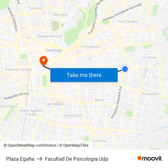 Plaza Egaña to Facultad De Psicología Udp map