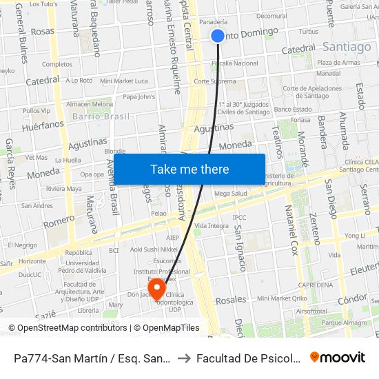 Pa774-San Martín / Esq. Santo Domingo to Facultad De Psicología Udp map