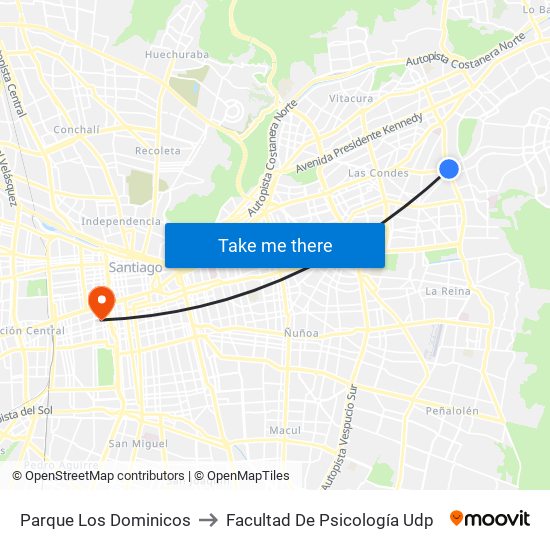 Parque Los Dominicos to Facultad De Psicología Udp map