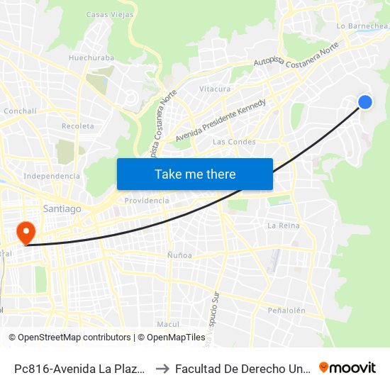 Pc816-Avenida La Plaza / Esq. Rep. De Hondura to Facultad De Derecho Universidad Diego Portales map
