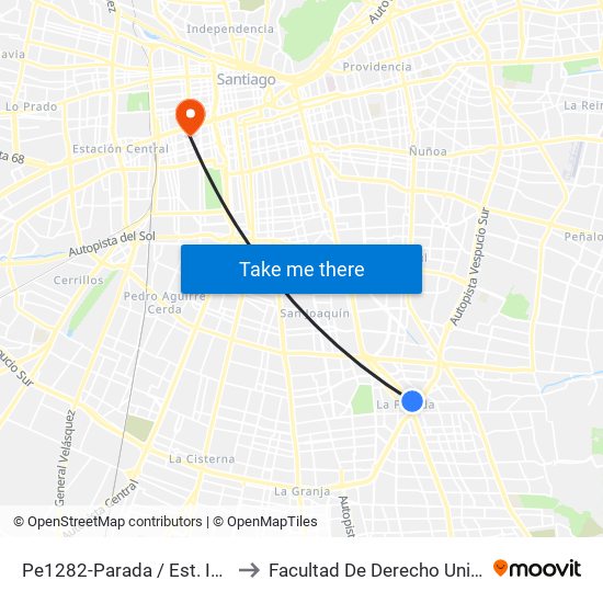 Pe1282-Parada / Est. Intermodal De La Florida to Facultad De Derecho Universidad Diego Portales map