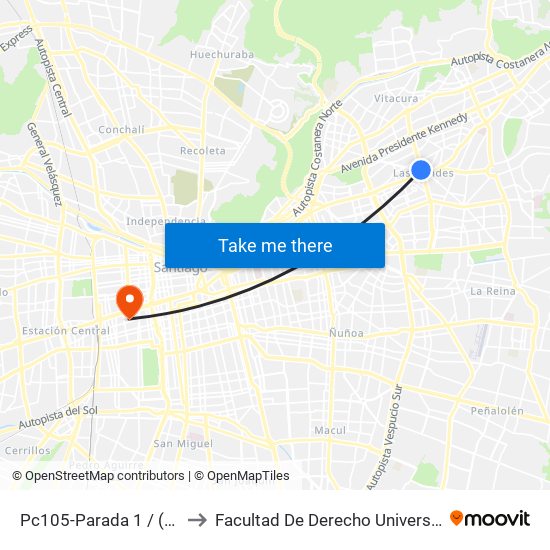 Pc105-Parada 1 / (M) Manquehue to Facultad De Derecho Universidad Diego Portales map