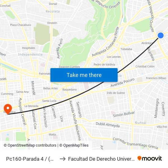 Pc160-Parada 4 / (M) Escuela Militar to Facultad De Derecho Universidad Diego Portales map