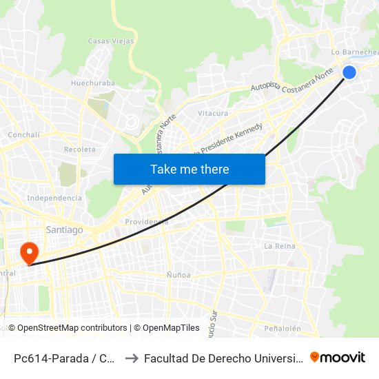 Pc614-Parada / Colegio Hebreo to Facultad De Derecho Universidad Diego Portales map