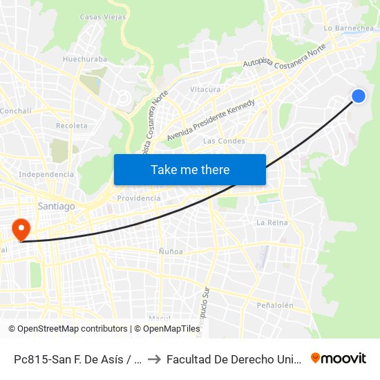 Pc815-San F. De Asís / Esq. Avenida La Plaza to Facultad De Derecho Universidad Diego Portales map