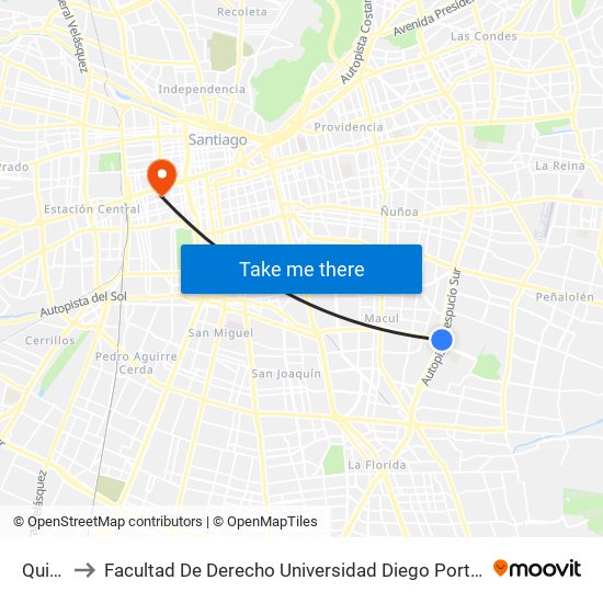 Quilín to Facultad De Derecho Universidad Diego Portales map