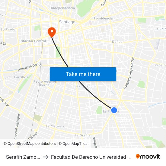 Serafín Zamora, 153 to Facultad De Derecho Universidad Diego Portales map
