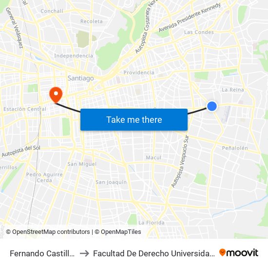 Fernando Castillo Velasco to Facultad De Derecho Universidad Diego Portales map
