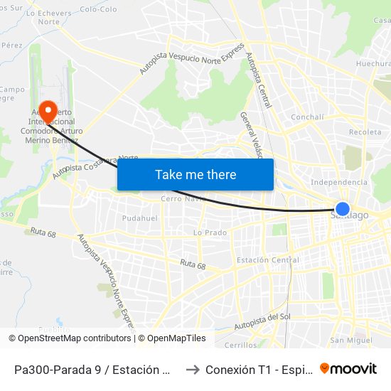 Pa300-Parada 9 / Estación Mapocho to Conexión T1 - Espigón C map