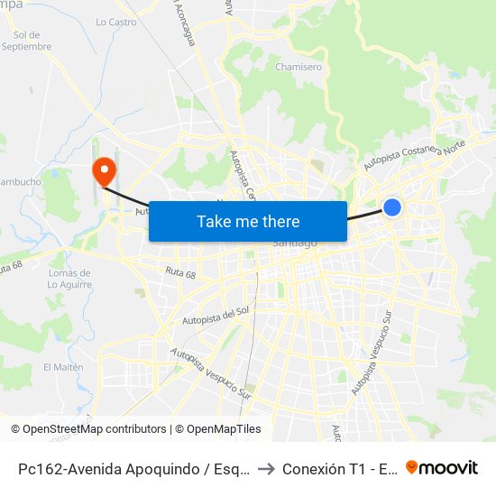 Pc162-Avenida Apoquindo / Esq. Rosa O'Higgins to Conexión T1 - Espigón C map