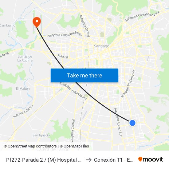 Pf272-Parada 2 / (M) Hospital Sótero Del Río to Conexión T1 - Espigón C map