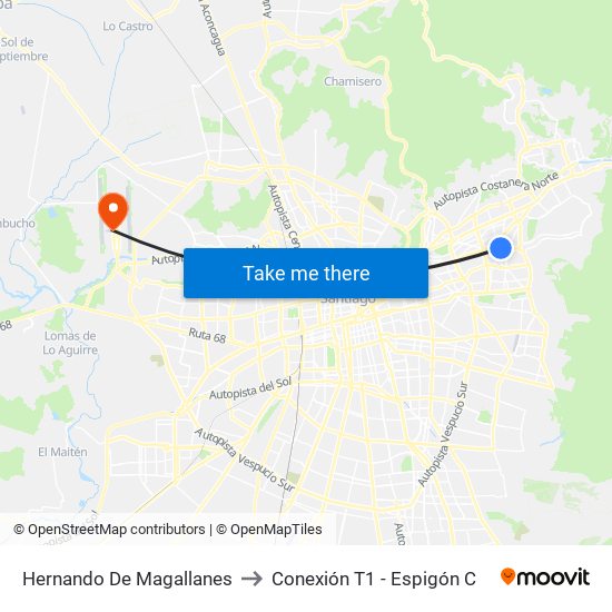 Hernando De Magallanes to Conexión T1 - Espigón C map