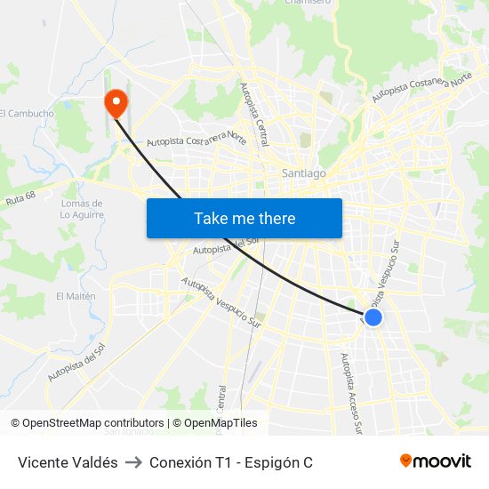 Vicente Valdés to Conexión T1 - Espigón C map