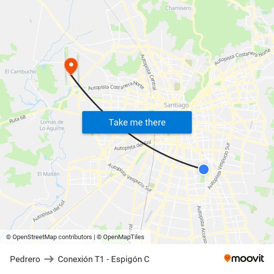 Pedrero to Conexión T1 - Espigón C map