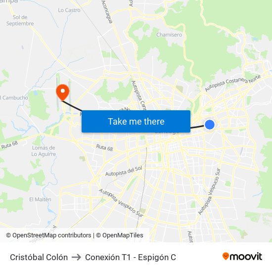 Cristóbal Colón to Conexión T1 - Espigón C map