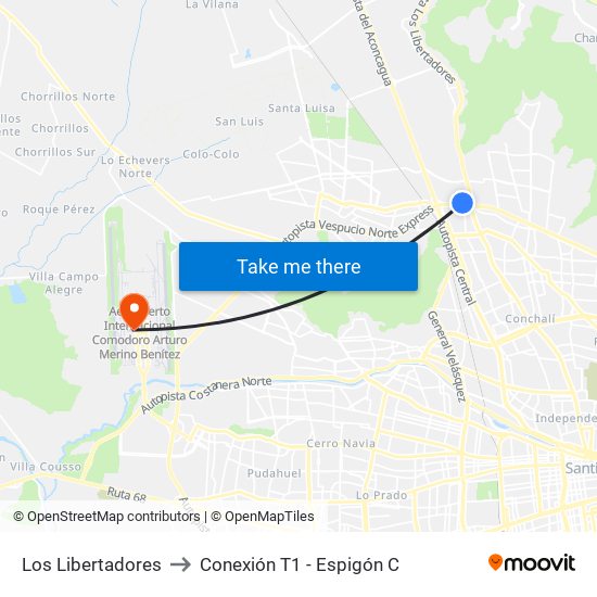 Los Libertadores to Conexión T1 - Espigón C map