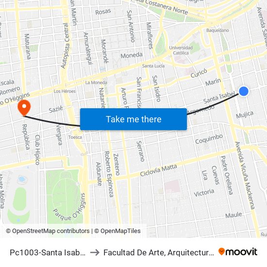 Pc1003-Santa Isabel / Esq. Avenida Seminario to Facultad De Arte, Arquitectura Y Diseño Universidad Diego Portales map