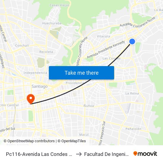 Pc116-Avenida Las Condes / Esq. G. Fuenzalida to Facultad De Ingeniería Y Ciencias map