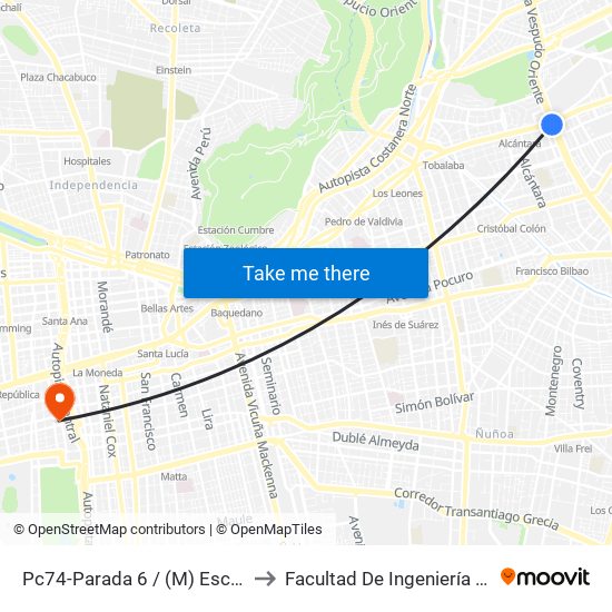 Pc74-Parada 6 / (M) Escuela Militar to Facultad De Ingeniería Y Ciencias map