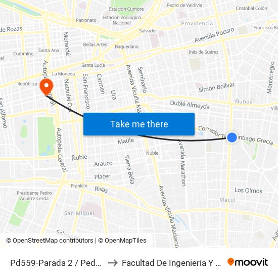 Pd559-Parada 2 / Pedagógico to Facultad De Ingeniería Y Ciencias map