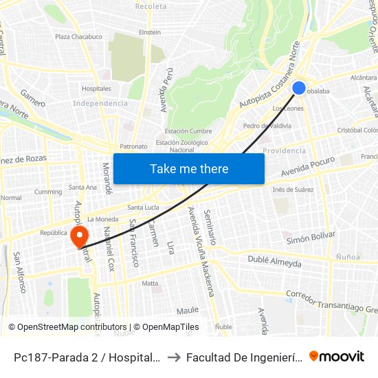 Pc187-Parada 2 / Hospital Metropolitano to Facultad De Ingeniería Y Ciencias map