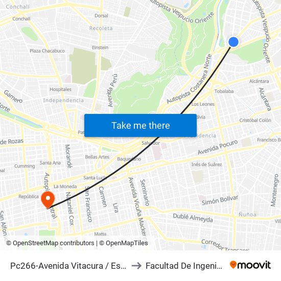 Pc266-Avenida Vitacura / Esq. Nueva Costanera to Facultad De Ingeniería Y Ciencias map