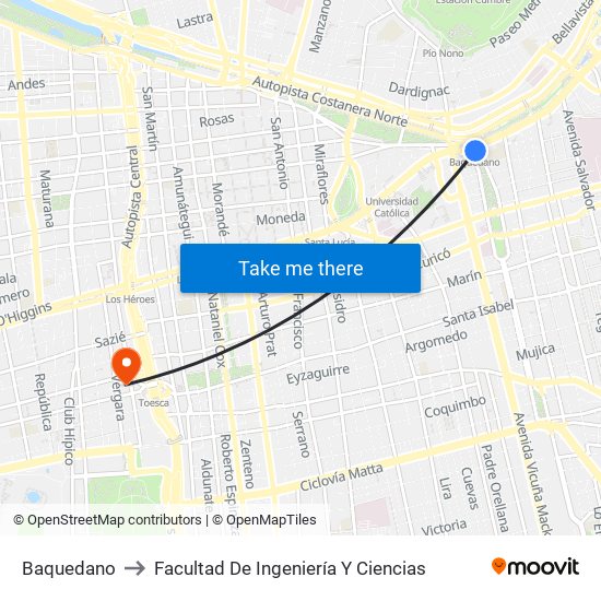 Baquedano to Facultad De Ingeniería Y Ciencias map