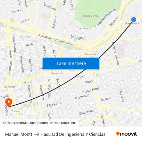 Manuel Montt to Facultad De Ingeniería Y Ciencias map