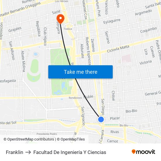 Franklin to Facultad De Ingeniería Y Ciencias map