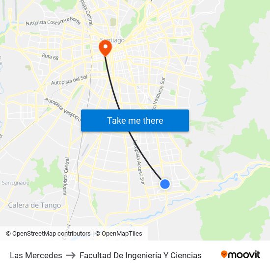 Las Mercedes to Facultad De Ingeniería Y Ciencias map