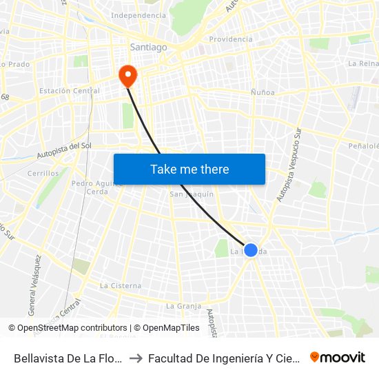 Bellavista De La Florida to Facultad De Ingeniería Y Ciencias map