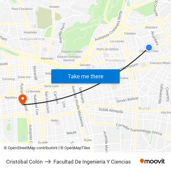 Cristóbal Colón to Facultad De Ingeniería Y Ciencias map