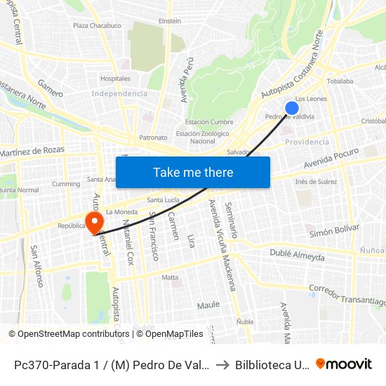 Pc370-Parada 1 / (M) Pedro De Valdivia to Bilblioteca Udp map
