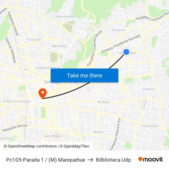 Pc105-Parada 1 / (M) Manquehue to Bilblioteca Udp map