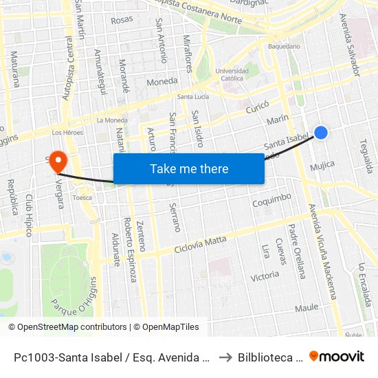 Pc1003-Santa Isabel / Esq. Avenida Seminario to Bilblioteca Udp map