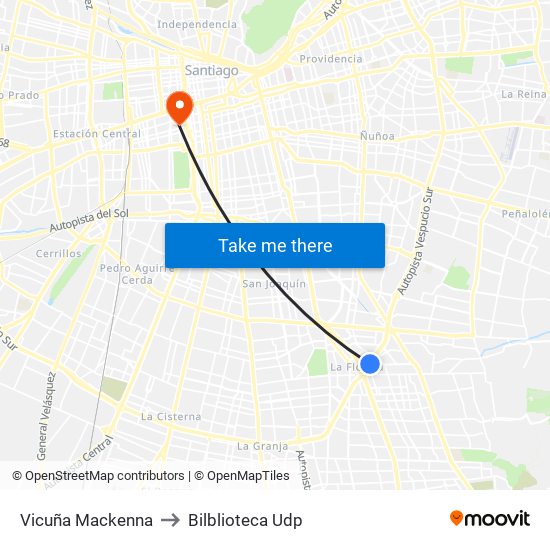 Vicuña Mackenna to Bilblioteca Udp map