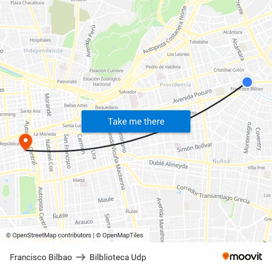 Francisco Bilbao to Bilblioteca Udp map