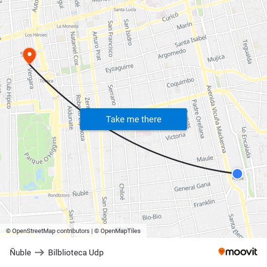 Ñuble to Bilblioteca Udp map