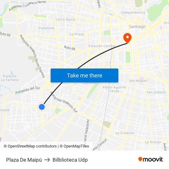 Plaza De Maipú to Bilblioteca Udp map