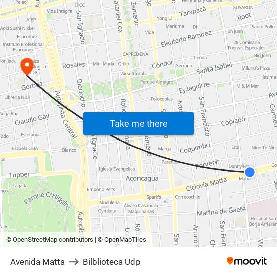 Avenida Matta to Bilblioteca Udp map