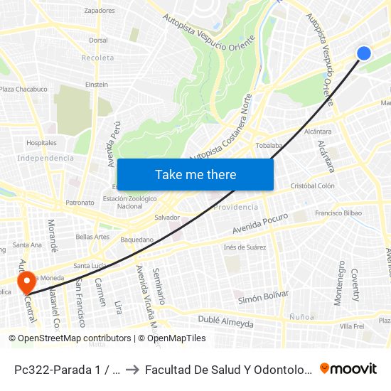 Pc322-Parada 1 / Mall Parque Arauco to Facultad De Salud Y  Odontología Universidad Diego Portales map