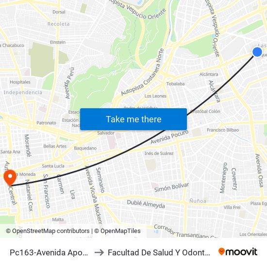 Pc163-Avenida Apoquindo / Esq. La Capitanía to Facultad De Salud Y  Odontología Universidad Diego Portales map