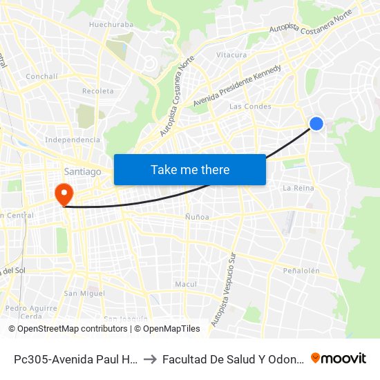 Pc305-Avenida Paul Harris / Esq. Av. Cristóbal Colón to Facultad De Salud Y  Odontología Universidad Diego Portales map