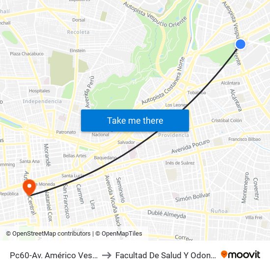 Pc60-Av. Américo Vespucio / Esq. Av. Pdte. Kennedy to Facultad De Salud Y  Odontología Universidad Diego Portales map